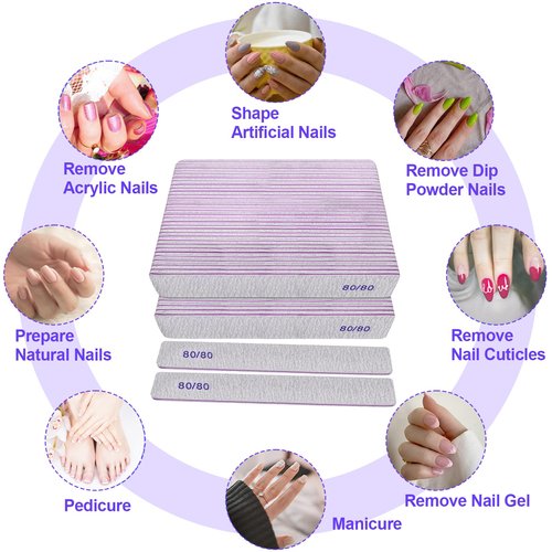 80/80 Grit Nail Files (50 Pack), Heavy Coarse Emery Boards for Acrylic Nails and Gel Nails, 80 Grits Double Sided Nail File Emory Professional Nail Filer Reusable Washable Manicure Square Gray