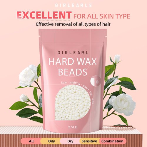 GIRLEARLE 2.5lb Unscented Wax Beads for Hair Removal, Brazilian Bikini Hard Wax for Women Men, Hard Wax beads Perfect for Full Body Legs, Face and Underarms at Home Waxing Beads for Sensitive Skin