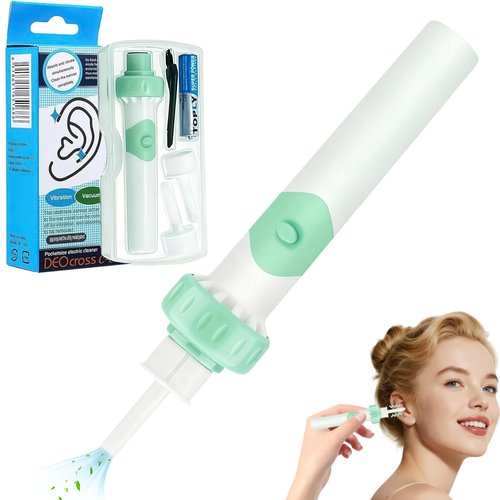 Electric Ear Wax Removal Tool with Vibration Suction, Ear Wax Vacuum Cleaner, Soft Silicone Spoon with 2 Washable Replaceable Tips Ear Cleaning for Family, Portable Case,Aqua Green