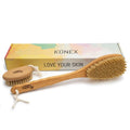 KONEX Bath Brush Set, Exfoliating Shower Scrubber, Dry Brushing Body Brush Set, Pore Opening, Beechwood Handle with Natural Bristle Large 15" Plus Small Face Brush