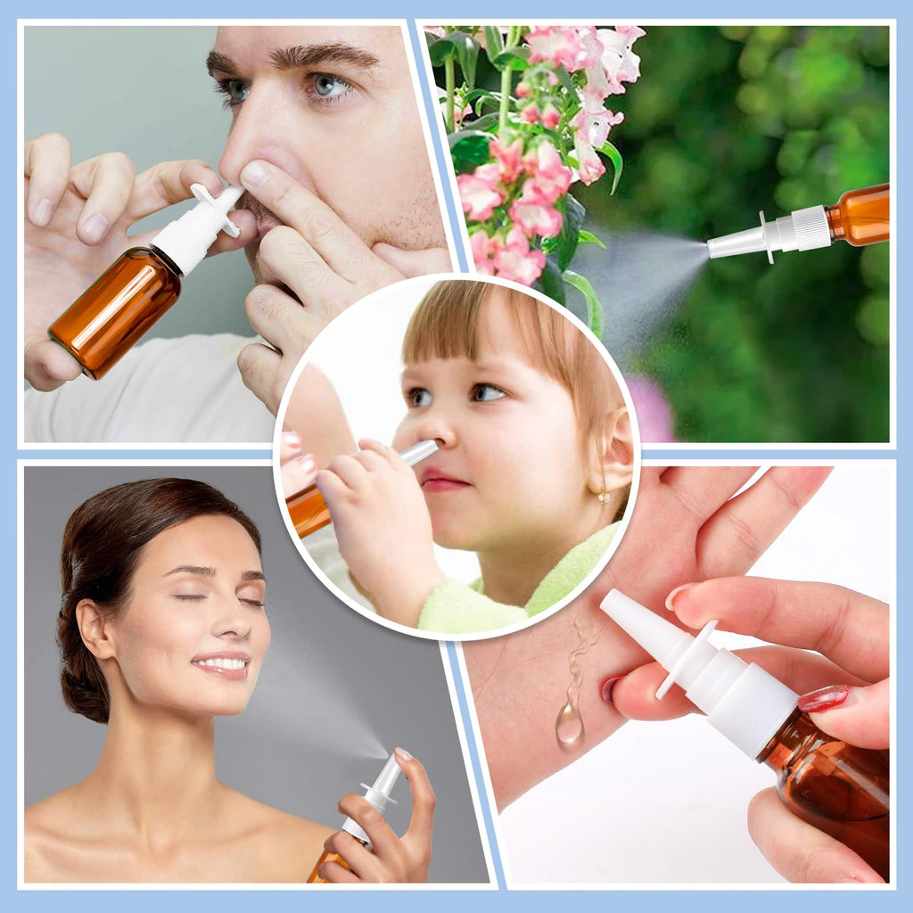 ZHWKMYP 10 Pcs Nasal Spray Bottle, 20ML/0.7OZ 6 Pcs Fine Mist Glass Empty Refillable Nasal Spray Bottle with 2 Funnels and 2 Labels