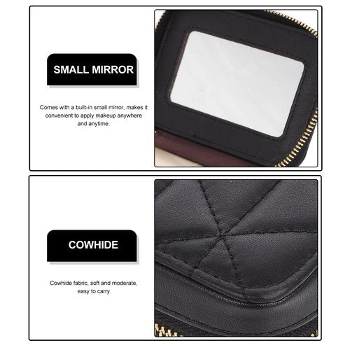 FOMIYES 1pc Touch up Bag Handbag Holder Cowhide Makeup Bag Black with Mirror Pouches for Purse Small for Cosmetics Wallet