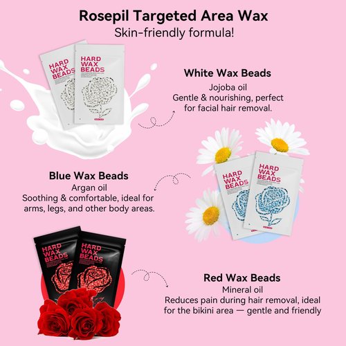 Rosepil Digital Wax Warmer - Beginner-Friendly Waxing Kit with Smart Temp Control, 6 Packs (3 Colors) Wax Beads for Targeted Hair Removal - Ideal for Body, Bikini, face, Home Salon Use