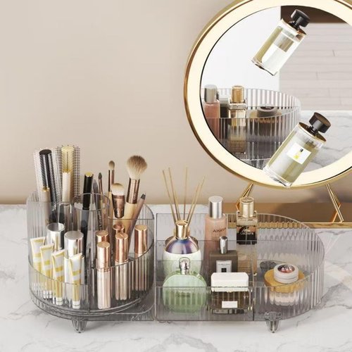 Rotating Large Capacity Cosmetic Display Case,Bathroom Counter Organizer Countertop Storage,Cosmetics Skincare Shelf Organizer (Clear)