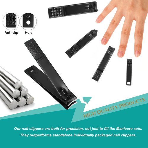 Nail Clippers Set, 26 Piece Manicure Set & Pedicure Kit, Stainless Steel Fingernail & Toenail Clipper Cutters, Professional Nail Care Tools with Luxurious Travel Case for Men and Women, Black