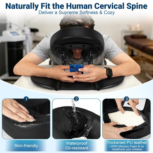Hdenmist Face Down Tabletop Massage Kit, Adjustable Massage Headrest Face Cradle with Hand Rest Pad Universal Table Face Pillow for Office Desk & Spa Table Bed, Portable Ergonomic - Black
