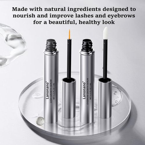 Lanonano Eyelash and Eyebrow Serum Set for Thicker, Longer, Fuller Lashes and Brows, Vegan & Cruelty-Free, 0.2 Fl Oz（6ml）