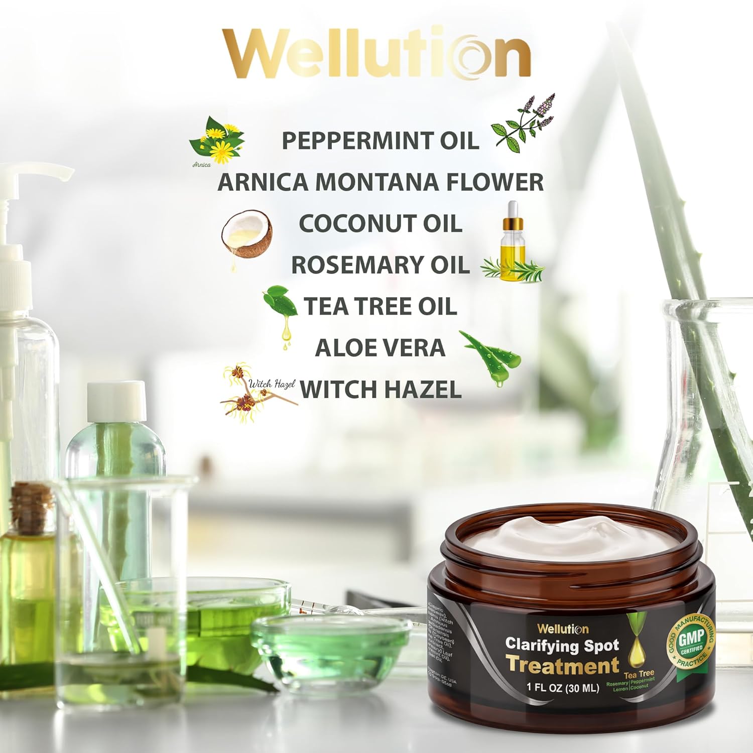 WELLUTION Cystic Acne Spot Treatment - Fast-Acting Tea Tree Cream for Pimples & Blemishes - 1oz Non-Greasy Formula