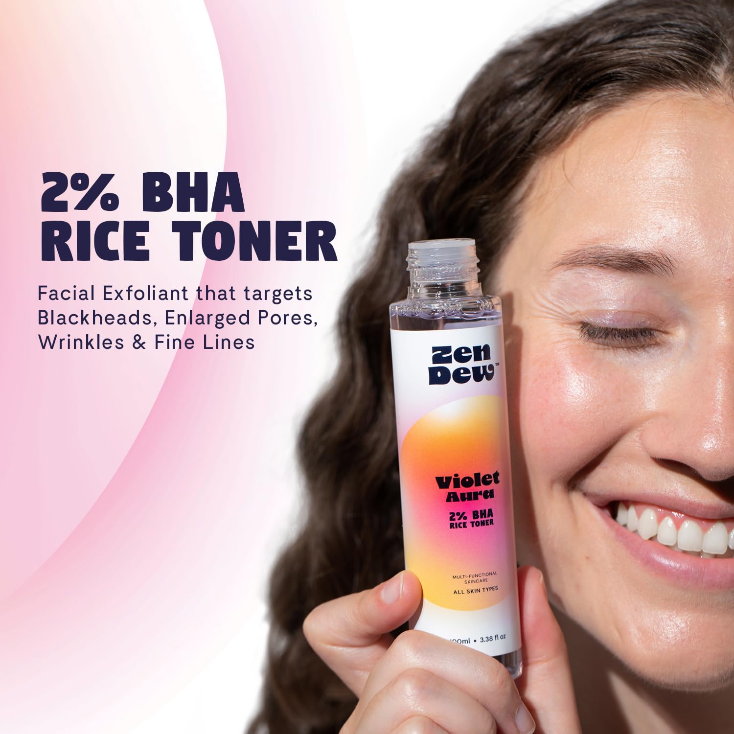 Zen Dew Violet Aura - 2% BHA Exfoliating Toner with Salicylic Acid for Sensitive Skin. Gentle, Hydrating Formula. 2% Niacinamide, Rice Extract & Azulene. Glass Skin, Smoother Texture & Barrier Support