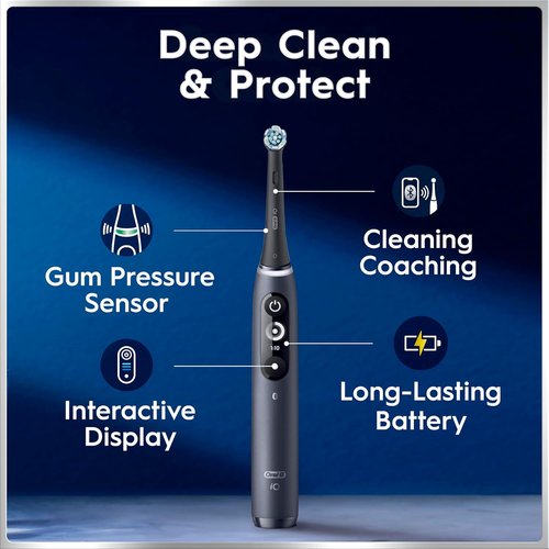 Oral-B iO Deep Clean Electric Toothbrush - Rechargeable, Black, Includes 2 Brush Heads & Travel Case