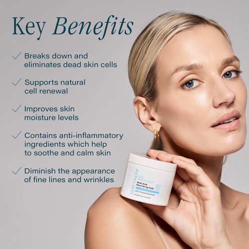 SKINN Multi-Acid Resurfacing Pads, with Glycolic, Lactic & Salicylic Acid, 60 Pads - Witch Hazel Chemical Peel for Face, Neck & Decollete Exfoliates, Brightens & Tones Skin, for Fine Lines & Wrinkles