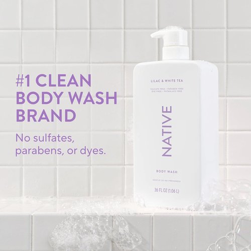 Native Body Wash - Lilac & White Tea Scent, 36 oz Pump Bottle | Sulfate-Free & Gentle for All Skin Types