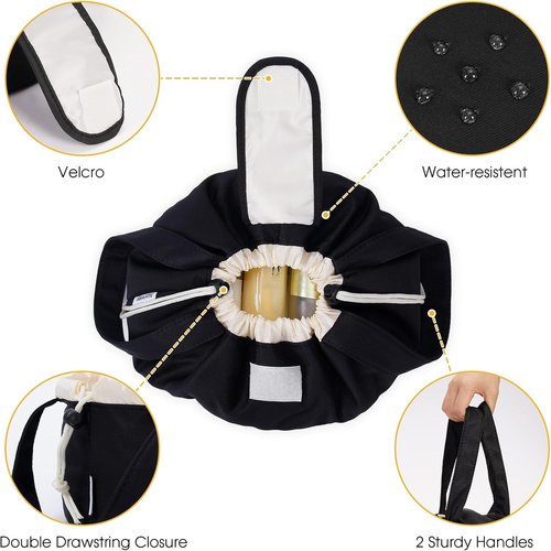 Narwey Makeup Bag - Large Lay Flat Open Cosmetic Organizer for Travel Essentials | Black