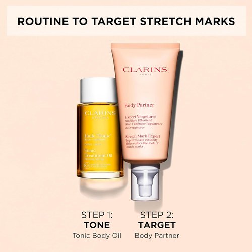 Clarins Tonic Body Treatment Oil & Stretch Mark Expert Bundle | Firming Oil & Cream | Natural Plant Extracts | All Skin Types