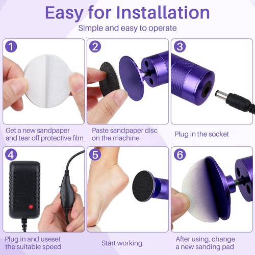 Electric Foot Callus Remover, 2-in-1 Electric Foot Filer/Nail Filer, Callus Remover for Feet with 60Pcs+12Pcs Sandpaper Discs，Holiday Gift Foot Repair Tool, Purple