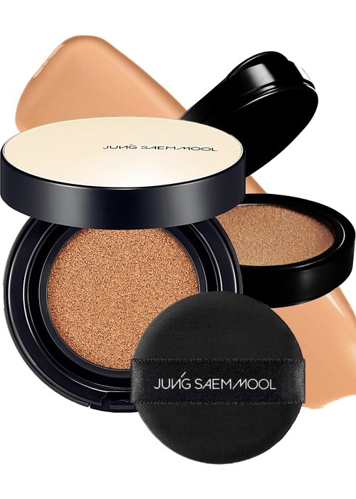 JUNG SAEM MOOL Essential Skin Nuder Longwear Cushion 0.98 Fl Oz, Refill Included, 24H Lasting Cushion Foundation with High Coverage, Semi-Matte Natural Finish, Korean Foundation Makeup (Medium Deep)