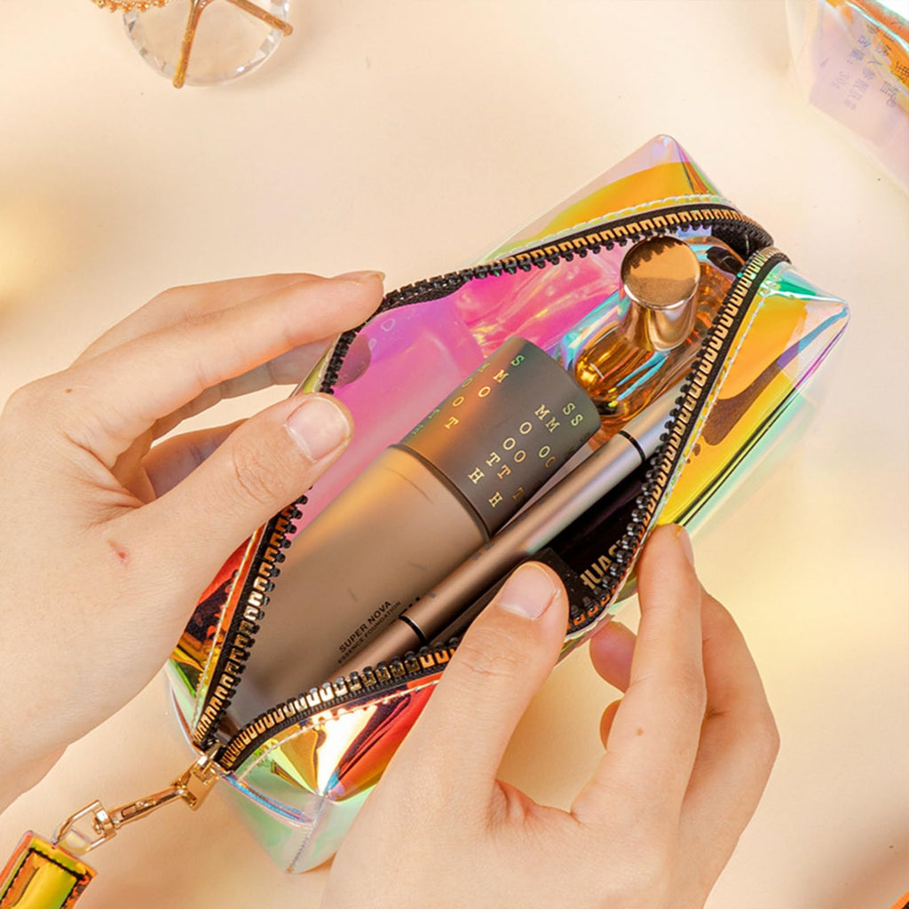 Voittozege 8-Piece Holographic Iridescent Makeup Bag Set with Zipper - Portable Holographic Cosmetic Bags for Makeup Tools Organization