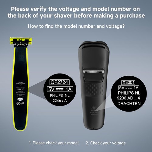 Philips Norelco OneBlade QP2724 Charger - USB Charging Cord for Wet & Dry Shavers | Compatible with 2000-7000 Series
