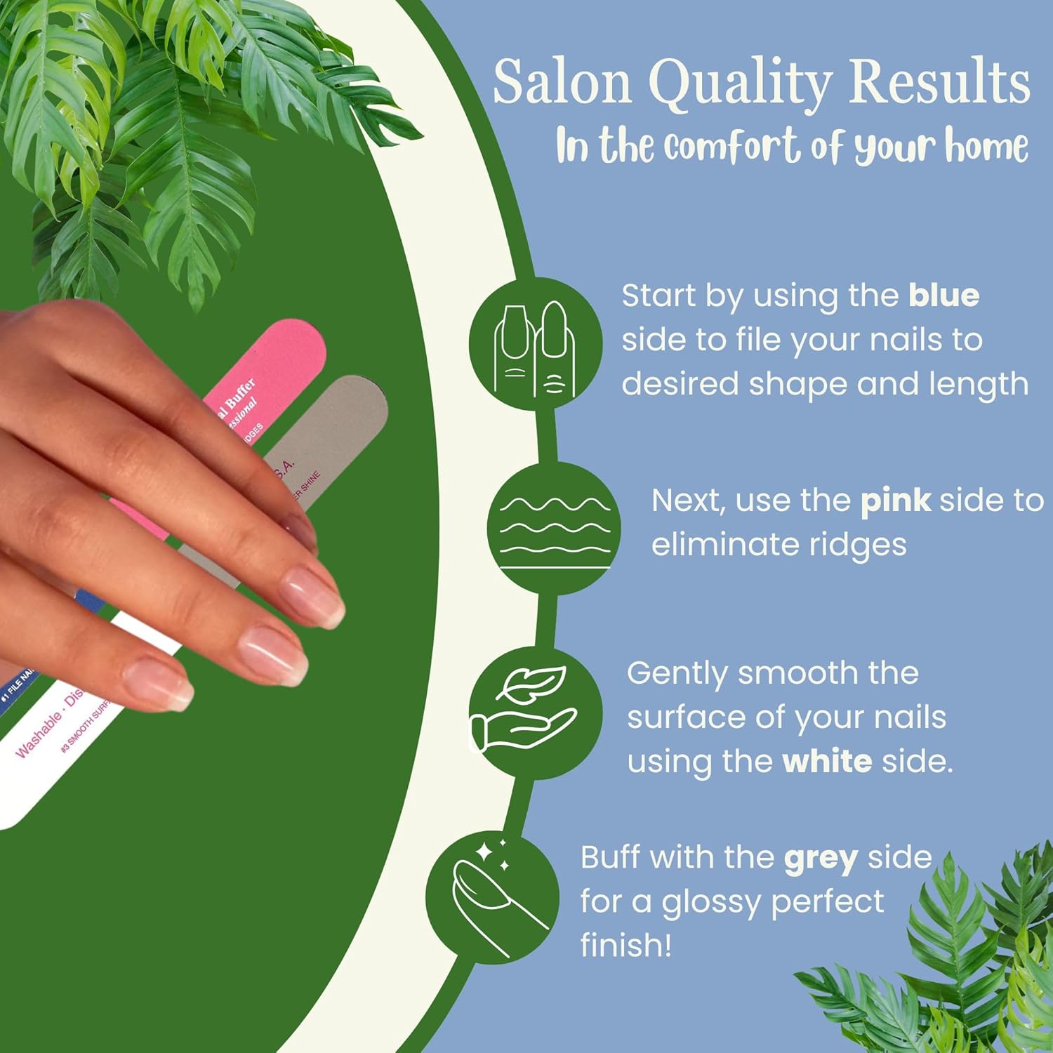 Tropical Shine Colossal 4-Way Nail Buffer - Professional File for Shaping & Smoothing - Compact Blue-Pink Design