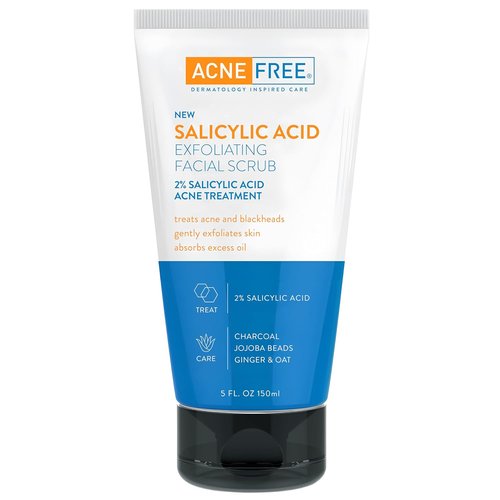 **Acne Free Salicylic Acid Face Scrub - 2% BHA Blackhead Remover & Deep Cleanser with Charcoal, 5 Ounce**