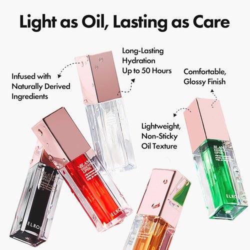 ELROEL Blanc Essential Lip Oil - 50HR Hydrating & Moisturizing Lip Gloss with 6 Botanical Extracts - Lightweight Clear Essence 0.15 fl oz (#01 Pure Lychee)