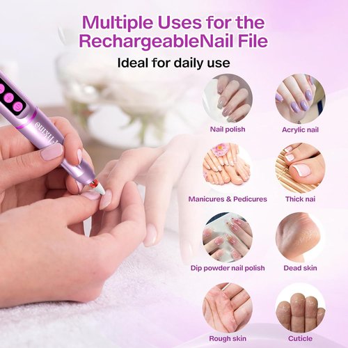 Flikino Cordless Nail Drill with UV NailLamp – 2-in-1 Rechargeable Electric Nail File & Flash Curing Lamp, 35000 RPM for Gel, Acrylic, Dip Powder Nails (Rose Gold)