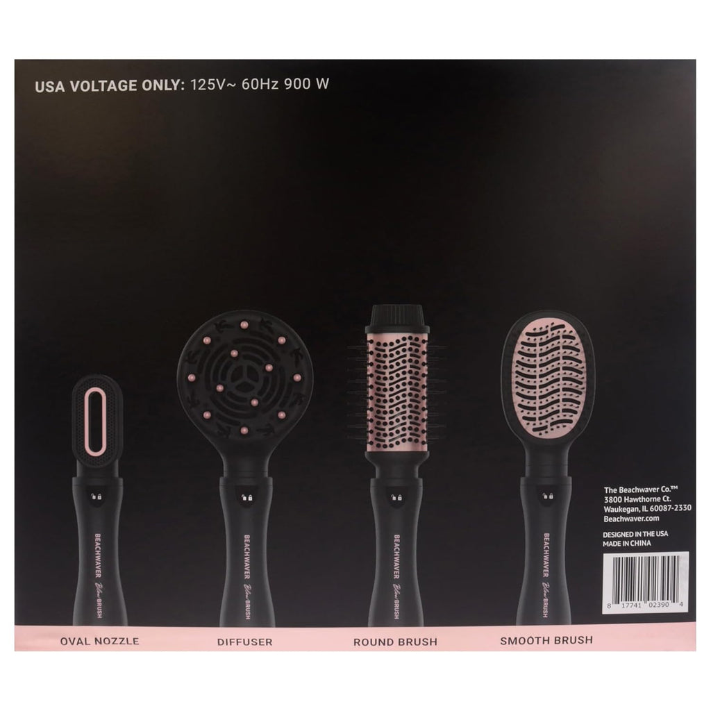 Beachwaver Co. Blow Brush - Midnight Rose | Versatile Blow-Dry Brush for All Hair Types | 2 Speeds, 4 Heat Settings, 4 Attachments