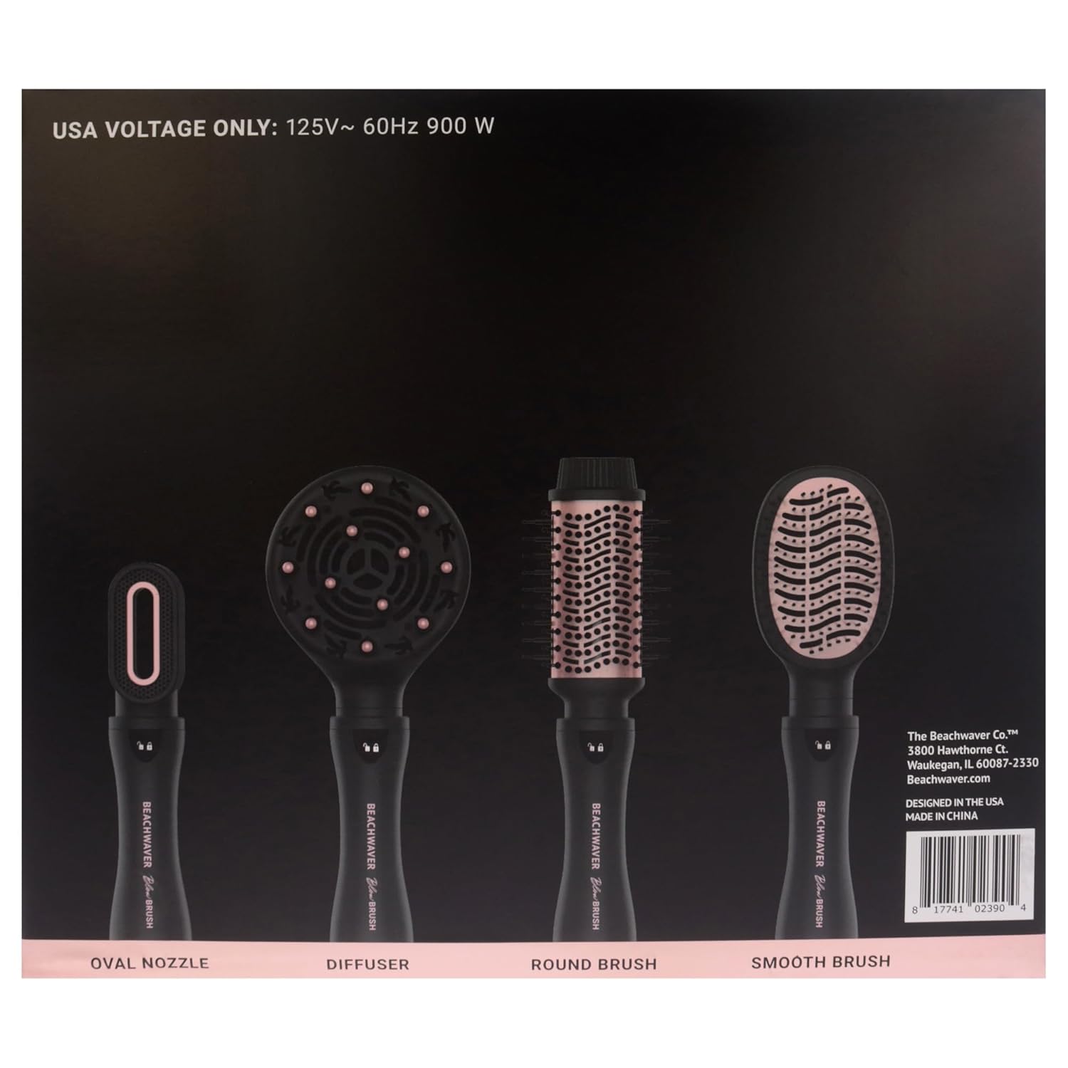 Beachwaver Co. Blow Brush - Midnight Rose | Versatile Blow-Dry Brush for All Hair Types | 2 Speeds, 4 Heat Settings, 4 Attachments