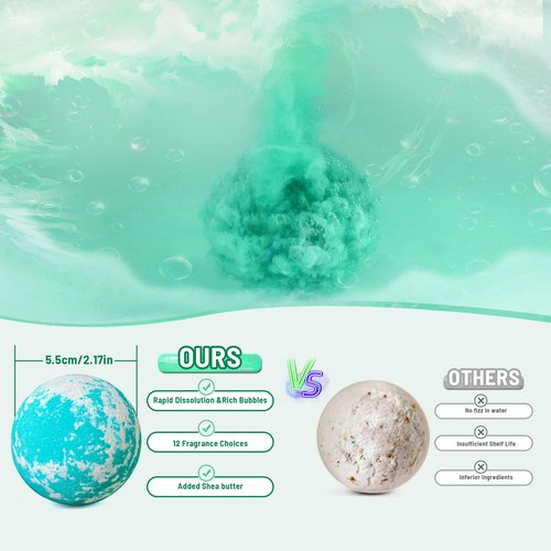 Leafgift Bath Bombs Gift Set, 12pcs Handmade Bath Fizzies with Natural Sea Salt Cocoa & Shea Butter, Perfect for Bubble Bath Spa, Moisturizing Dry Skin, Stress Relief, Best Gift for Women, Men