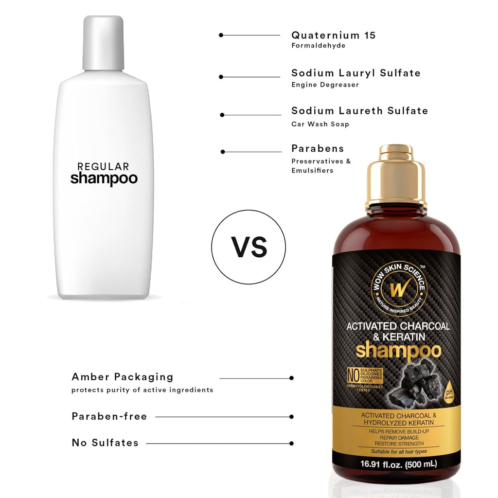 WOW Skin Science Activated Charcoal Shampoo - Deep Cleansing & Nourishing | 16.9 oz
