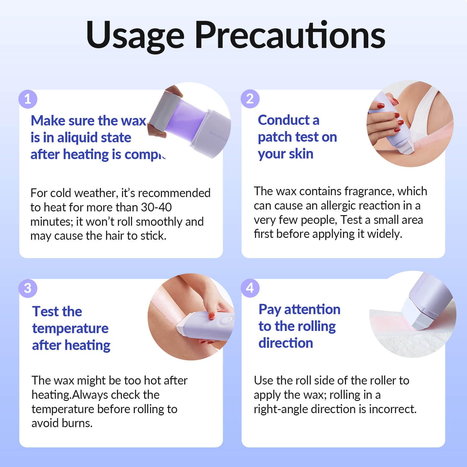 Waxfans Smart Wax Roller Kit, Roll On Wax Kit for Women & Men, Cera Para Depilar at Home Waxing Kit for Body and Legs Hair Removal, with 2 Wax Refills (Levender) & 50 Wax Strips, Easy & Smooth, Purple