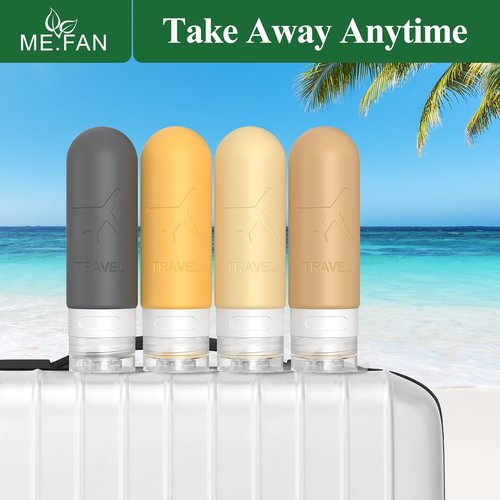 ME.FAN Travel Bottles for Toiletries, TSA Approved 3oz Travel Size Containers, Silicone Squeezable Portable Split Bottle, Travel Accessories for Conditioner, Shampoo, Lotion- 4 Pack Pink