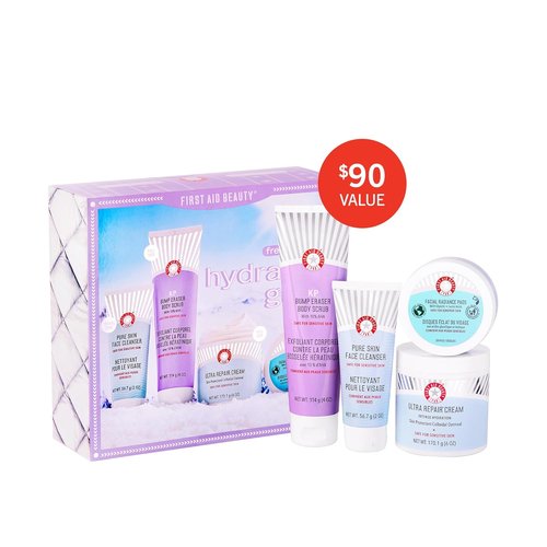 First Aid Beauty - Hydrated Glow Kit | KP Bump Eraser Scrub, Radiance Pads & Ultra Repair Cream, 4ct