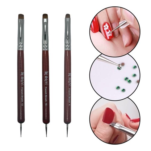NEVI USA 2-Piece Sable Brush Set: Professional Acrylic French Manicure Clean-up Brush and Bend Nail Dotting Pen | Essential Tools for Precision Nail Art and Clean Cuticles (#10)