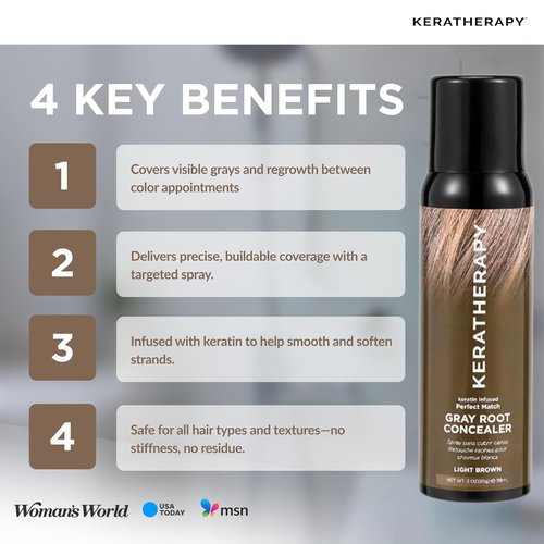 Keratherapy Keratin Infused Gray Root Concealer Spray - Light Brown, 3 oz | Temporary Hair Darkening Solution