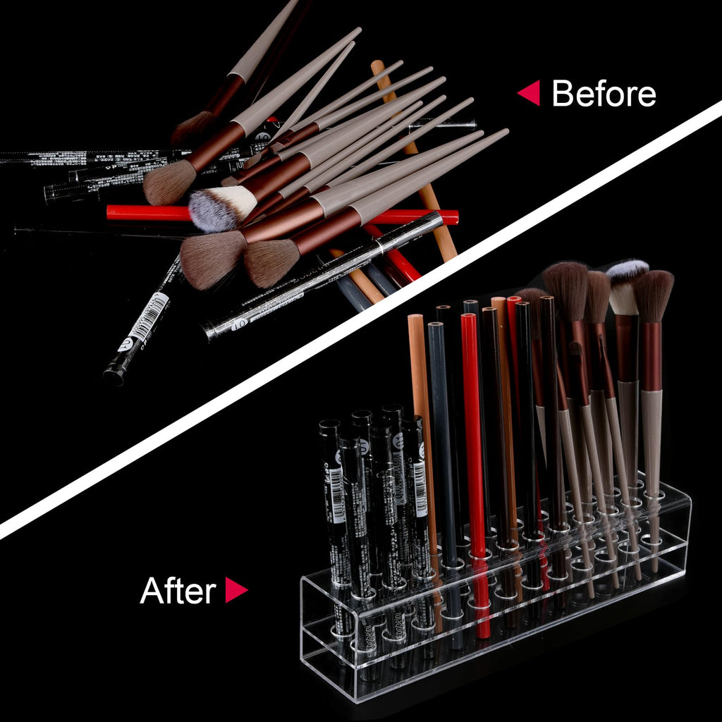 Wiojtry Acrylic Lip Liner Organizer & Eyeliner Organizer, 24 Standard Cosmetic Pencil Makeup Brush Makeup Display Case Refillable Container
