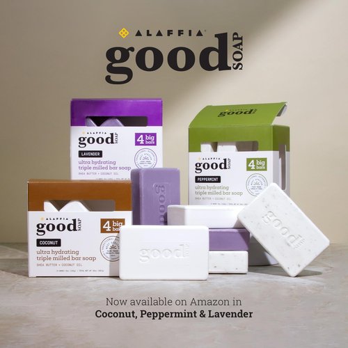 Alaffia Good Soap Coconut 2-Pack (8 Bars) – Long-Lasting, Triple-Milled with Fair Trade Shea Butter