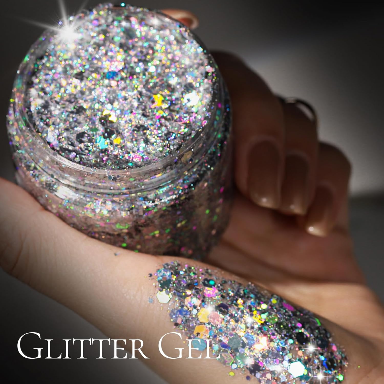 Teenitor Body Glitter Gel - Holographic Chunky Makeup for Face, Hair & Eyes | Silver Color