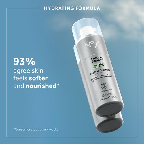 No7 Future Renew Damage Reversal Peptide Gentle Face Cleanser - Anti-Aging Face Wash to Help Visibly Remove Impurities for Smoother, Nourished Skin - Fragrance-Free Formula (5 Fl Oz)