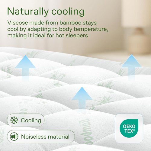 Skiennix Ultra Soft Queen Size Mattress Topper - Bamboo Viscose Pillow Top for Full Body Support | Naturally Cooling, Green