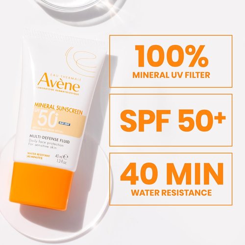 Avène Mineral Sunscreen - Tinted SPF 50+ Fluid for Sensitive Skin | Reef-Friendly, Antioxidant Protection, 1.3 Fl Oz