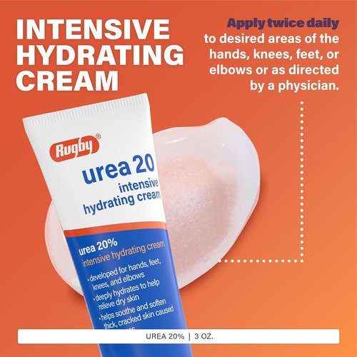 Rugby Urea 20% Intensive Hydrating Cream - Deep Moisture for Feet, Hands & Elbows - 3 Oz