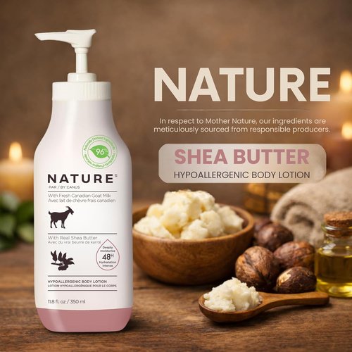 Nature by Canus Creamy Body Lotion - Shea Butter & Fresh Canadian Goat Milk | 11.8 Oz Hydrating Formula