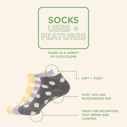 BambooMN Women's X-Large Fuzzy Soft Aloe Infused Nylon Spa Socks, Grey Dots, 3 Pairs