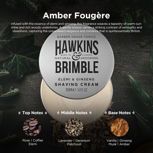Hawkins & Brimble - Shaving Cream for Men, 100g - Luxurious Shaving Cream for Sensitive Skin and Nourishing - Smooth Finish Shave for Men without Animal Testing - Signature Elemi & Ginseng Fragrance