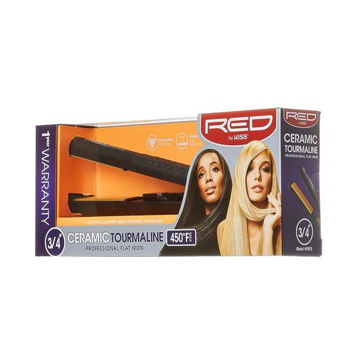 Kiss Products Red Ceramic Tourmaline Flat Iron - 0.75 Inch Professional Hair Straightener