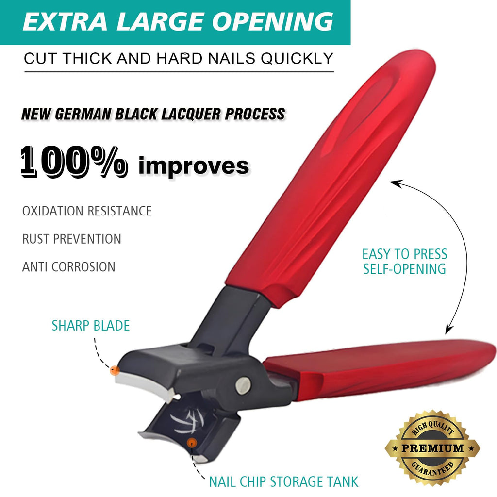 XIORRY Ingrown Toenail Clippers (Upgrade), Steel Nail Clippers for Professional Podiatrist, Unique Long Handle Curved Blade Tool for Thick & Ingrown Nails, Suitable for Men, Women and Elderly (red)