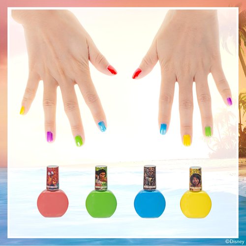 Townley Girl Moana 2 Water-Based Peel Off Nail Polish Set with Glittery Shimmery Opaque Colors for Girls Kids Ages 3+ Perfect for Parties Spa Days Makeovers 18 Pcs
