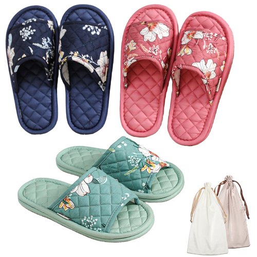 3 Pairs Floral Cotton House Slippers for Women, Open Toe Indoor Slippers Comfortable Washable Portable Foldable Guest Travel Hotel Airplane Spa Slippers (Solid Color Flower, 7-8.5, Adult, Women, 7, Numeric Range, US Footwear Size System, 8.5, Medium)