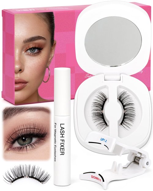 Natural Look Magnetic Eyelashes Kit - 2 Pairs Reusable Double Sided Magnetic Lashes With Applicator and Mirror, Easy To Wear And Remove, No Glue Needed Strip Lashes, Black Faux Cils by EMEDA (#29)